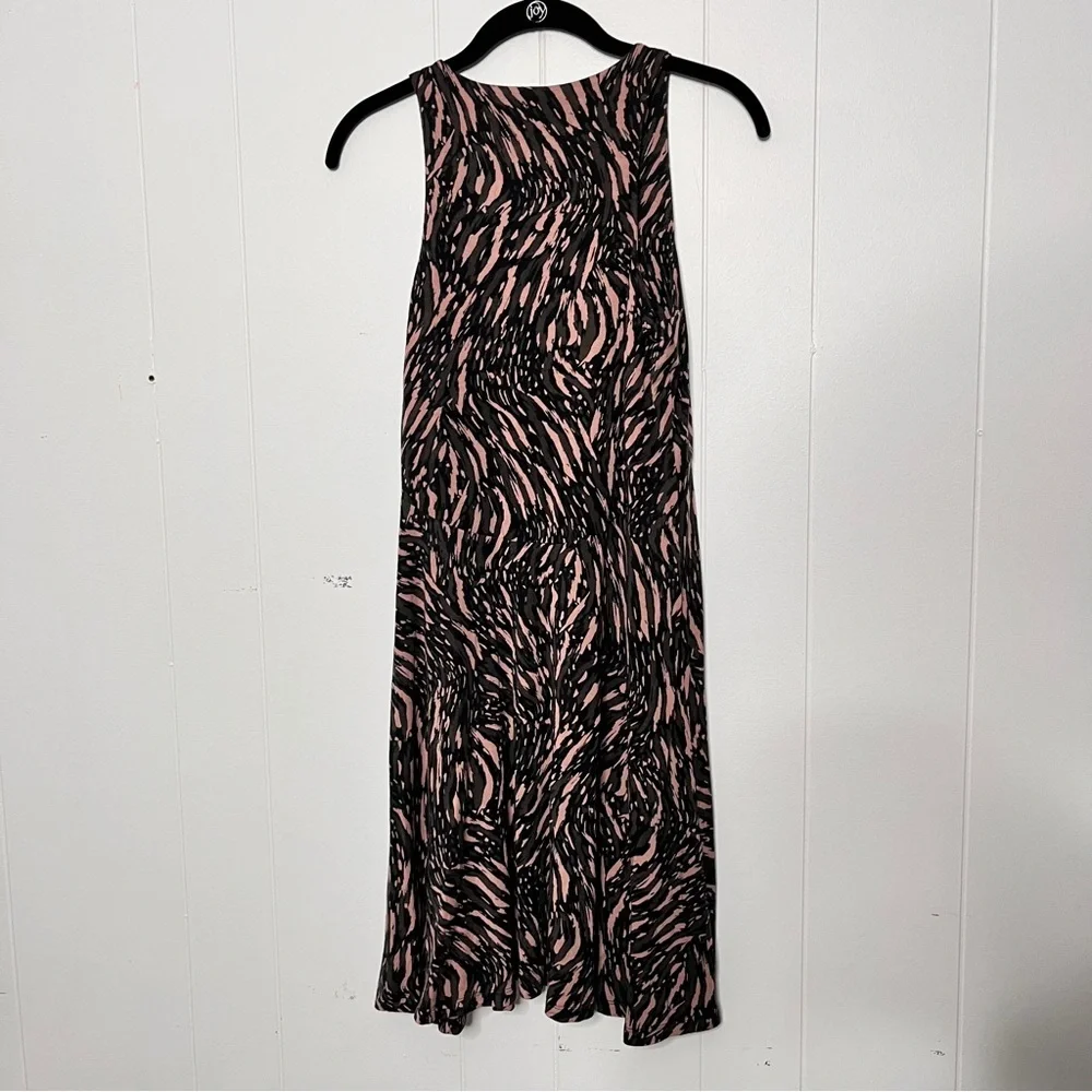 Athleta Santorini Printed Black Green Tan Sleeveless Dress Jersey Knit Soft S
